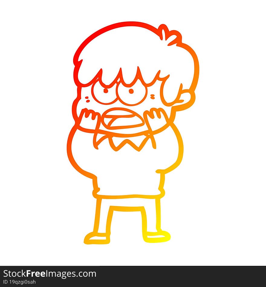 warm gradient line drawing worried cartoon boy