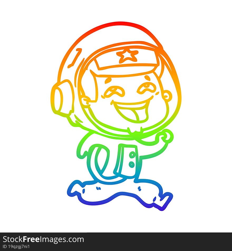 rainbow gradient line drawing of a cartoon laughing astronaut