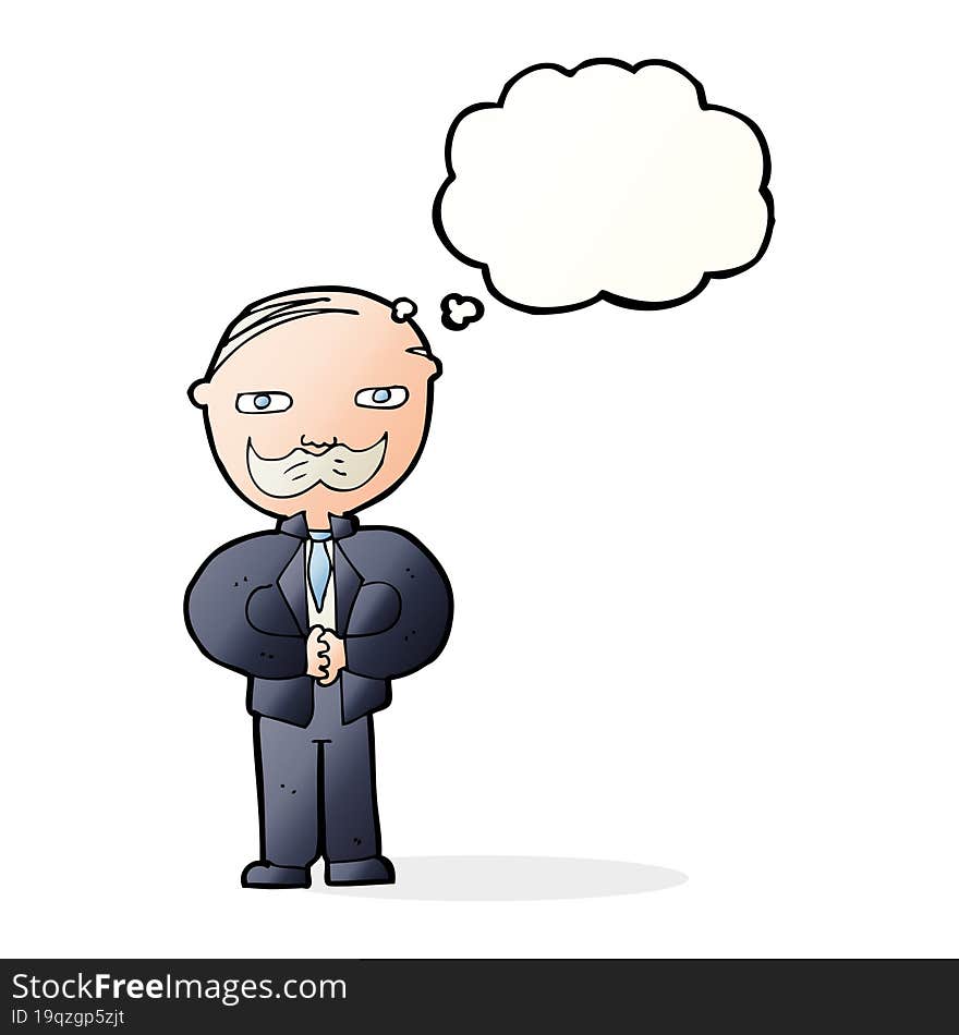 Cartoon Old Man With Mustache With Thought Bubble