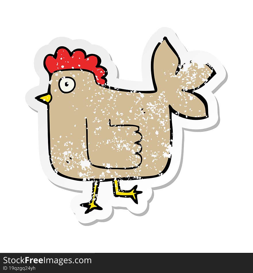 distressed sticker of a cartoon chicken