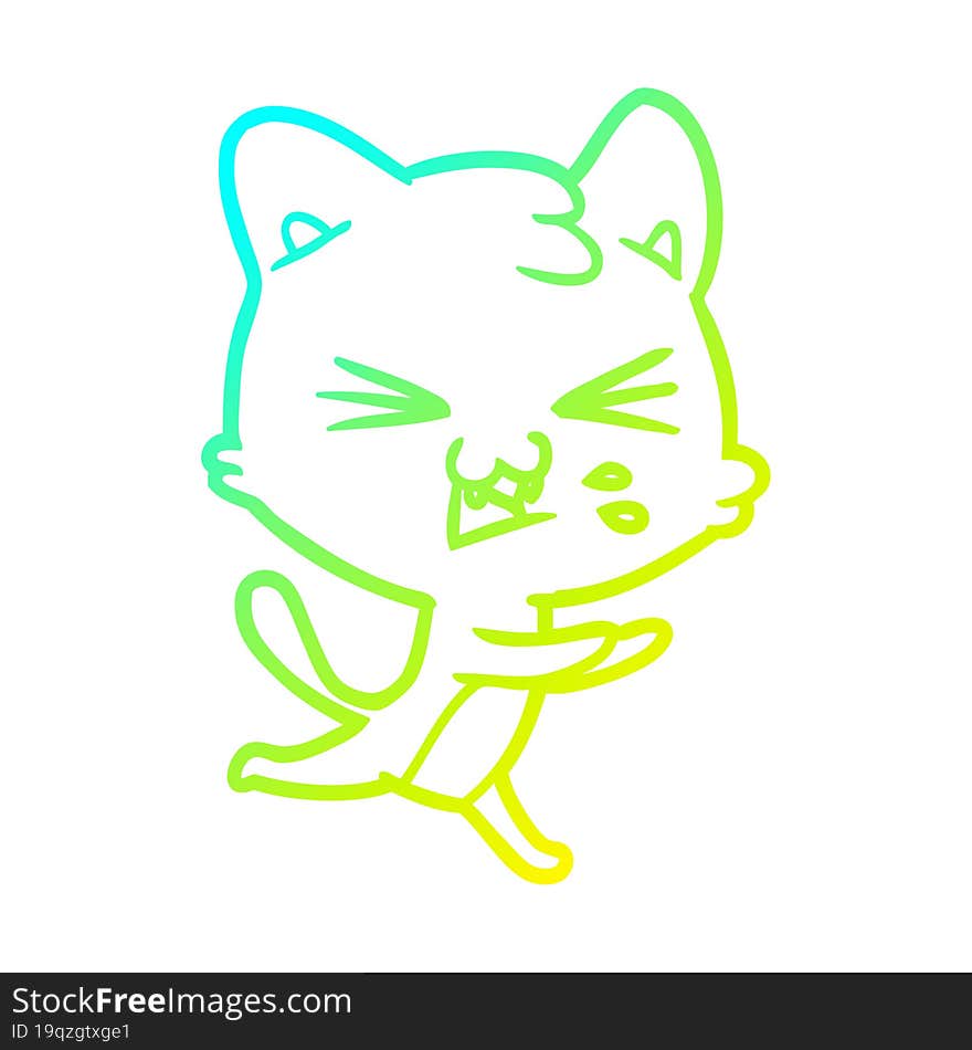 cold gradient line drawing cartoon cat hissing