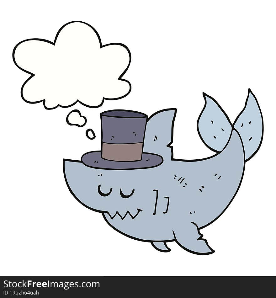 Cartoon Shark Wearing Top Hat And Thought Bubble