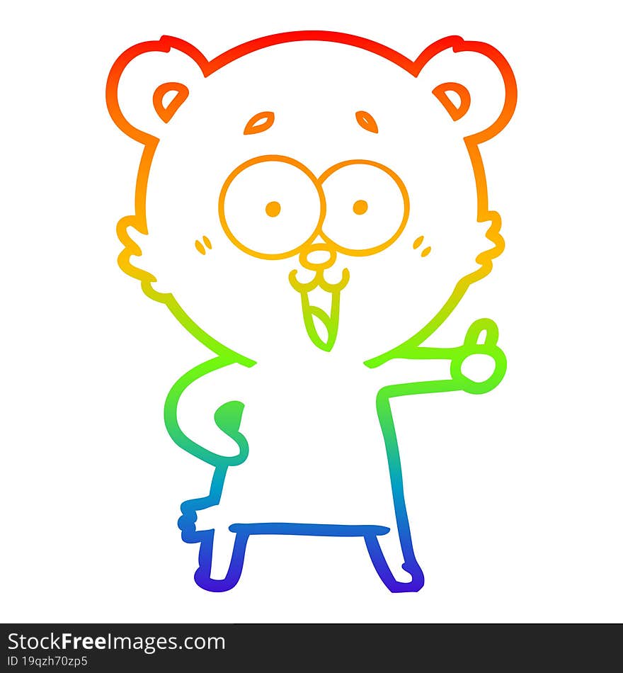 rainbow gradient line drawing of a laughing teddy  bear cartoon