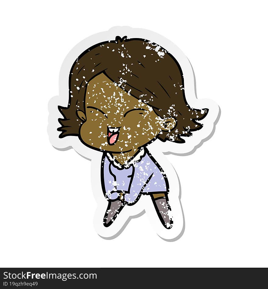 distressed sticker of a happy cartoon girl