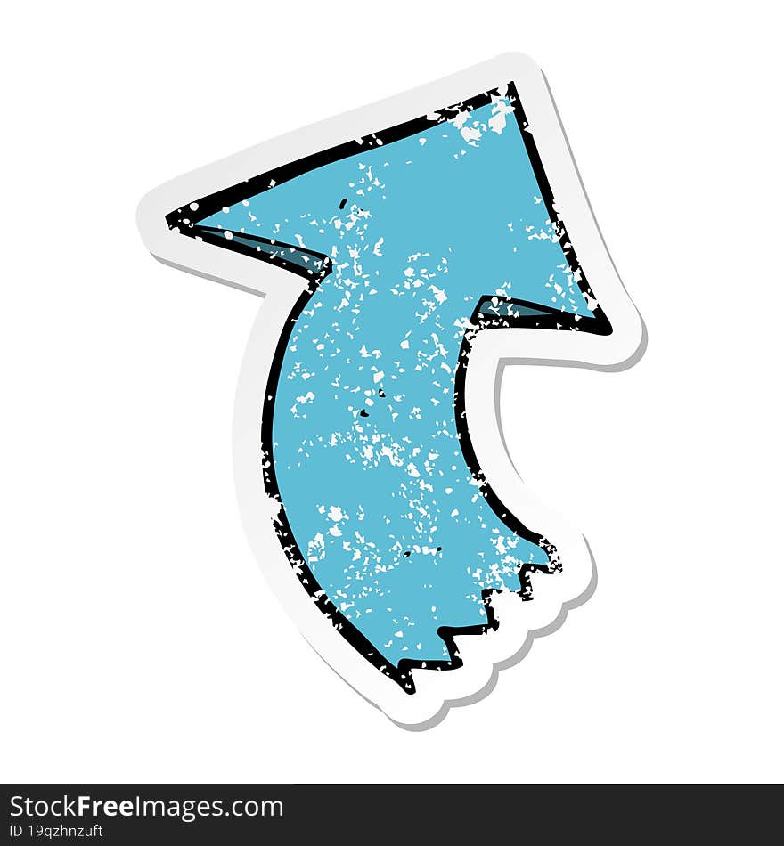 distressed sticker of a cartoon pointing arrow