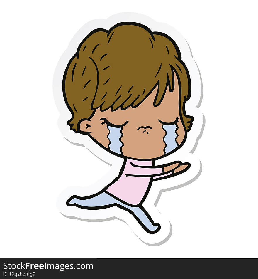 sticker of a cartoon woman crying