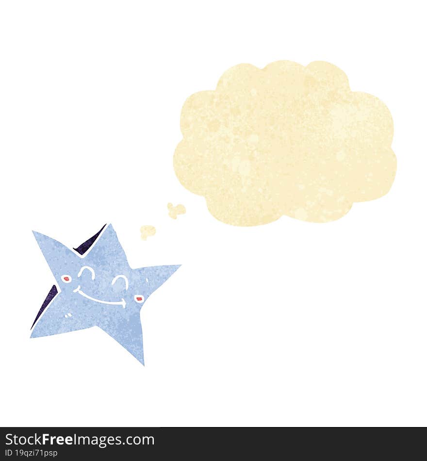 cartoon happy star character with thought bubble