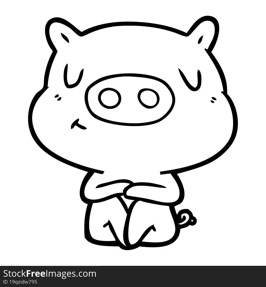 cartoon content pig meditating. cartoon content pig meditating