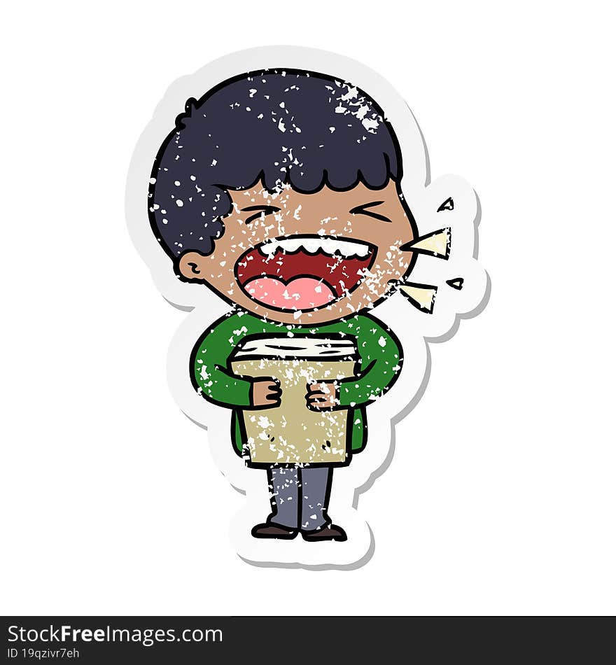 Distressed Sticker Of A Cartoon Laughing Man