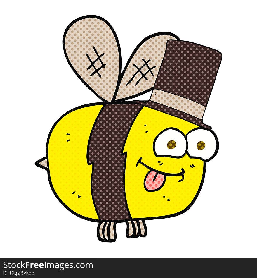 freehand drawn cartoon bee wearing hat