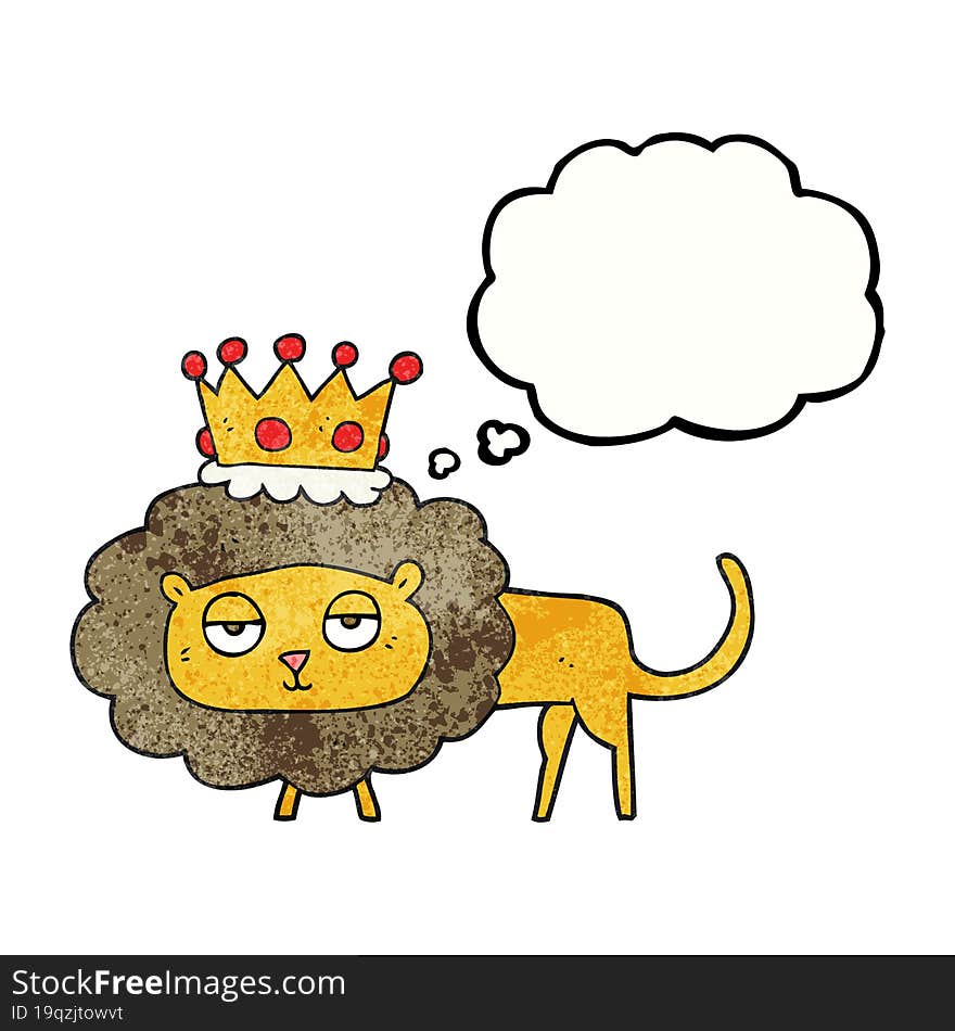 thought bubble textured cartoon lion with crown