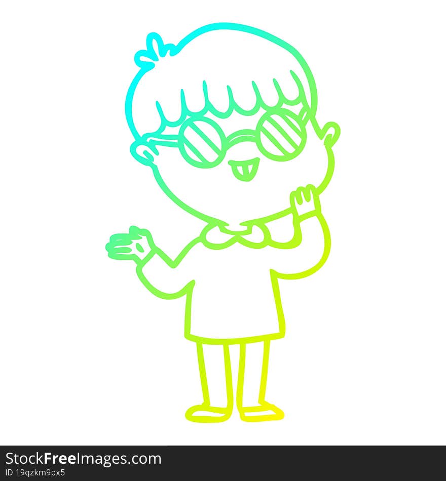 Cold Gradient Line Drawing Cartoon Boy Wearing Spectacles