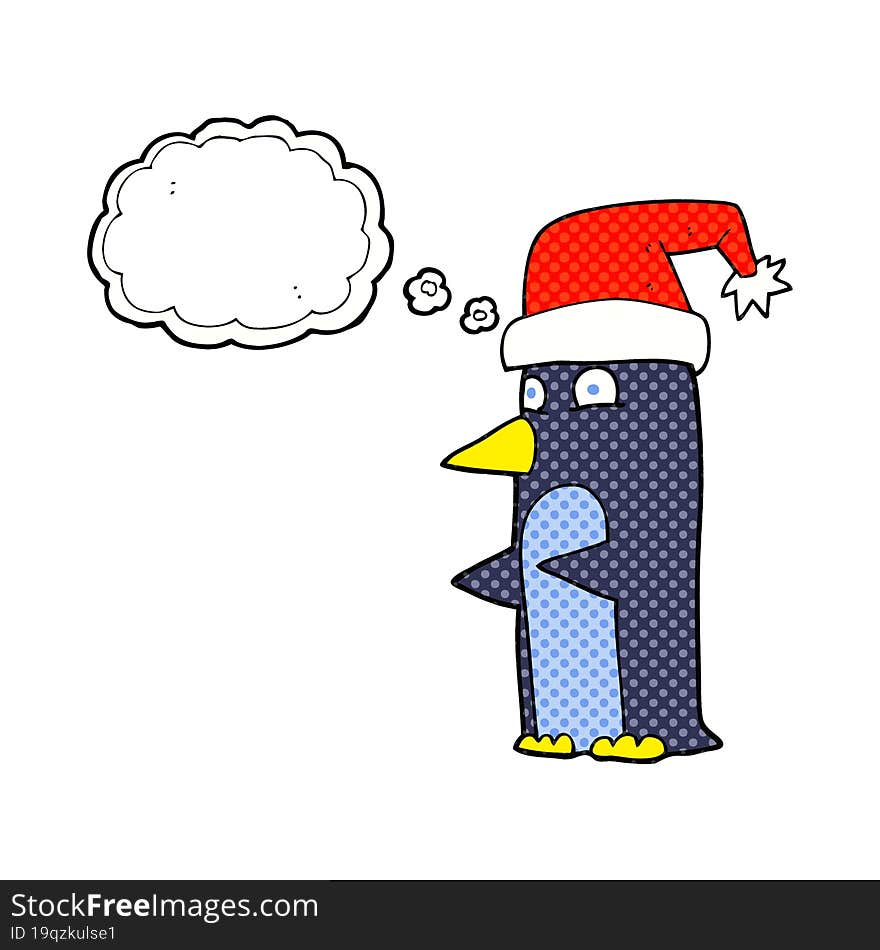 Thought Bubble Cartoon Christmas Penguin