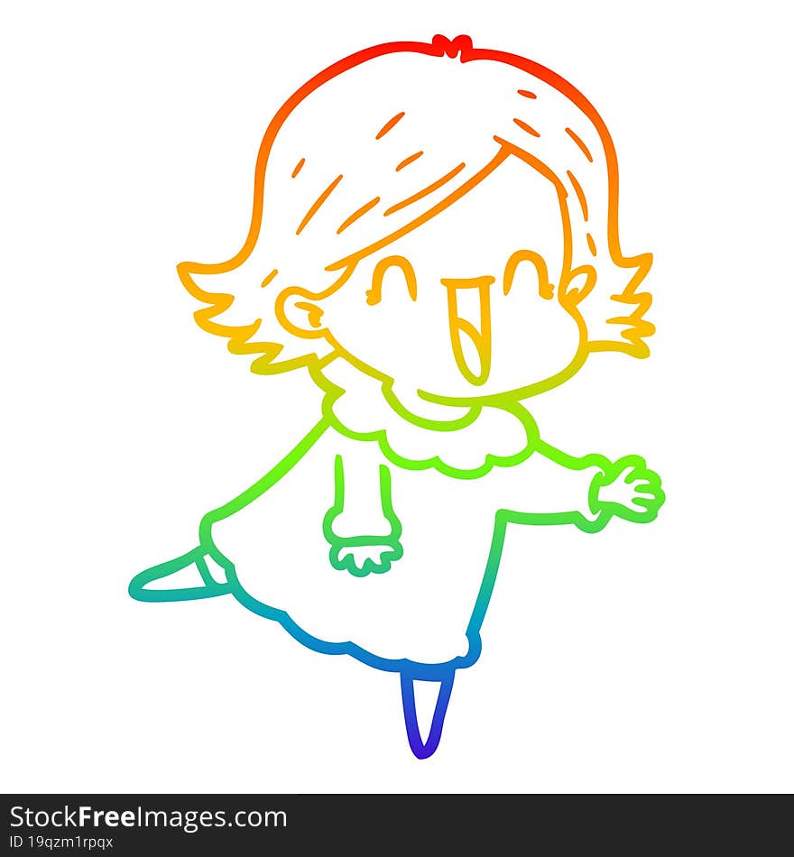 rainbow gradient line drawing of a cartoon happy woman