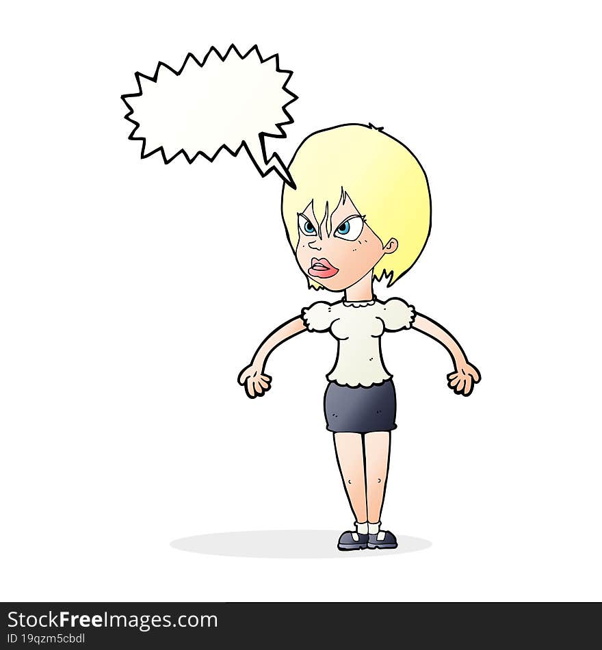 cartoon annoyed woman with speech bubble