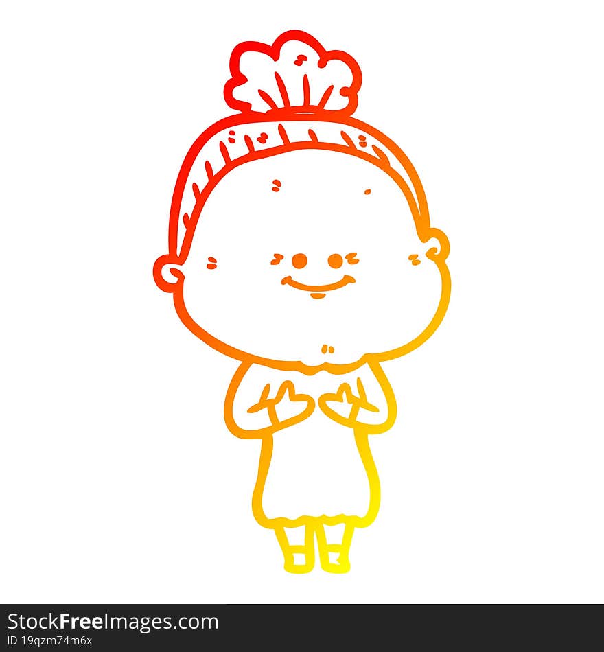 Warm Gradient Line Drawing Cartoon Happy Old Woman