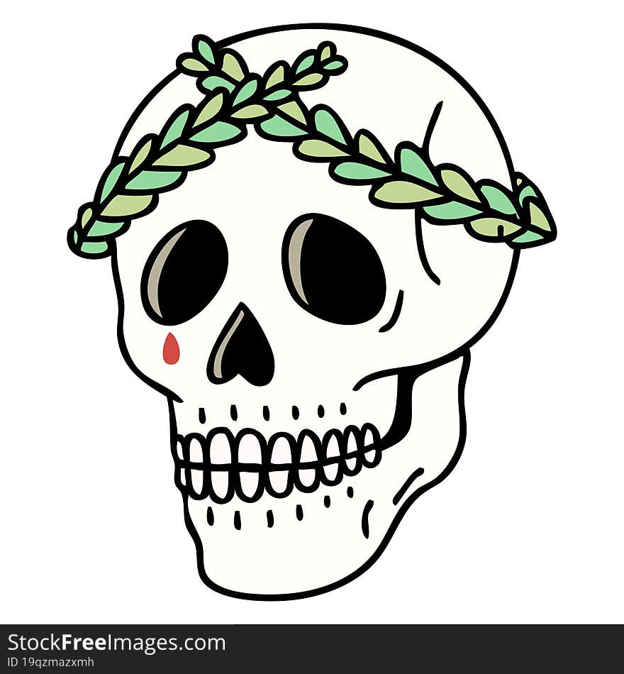 traditional tattoo of a skull with laurel wreath crown