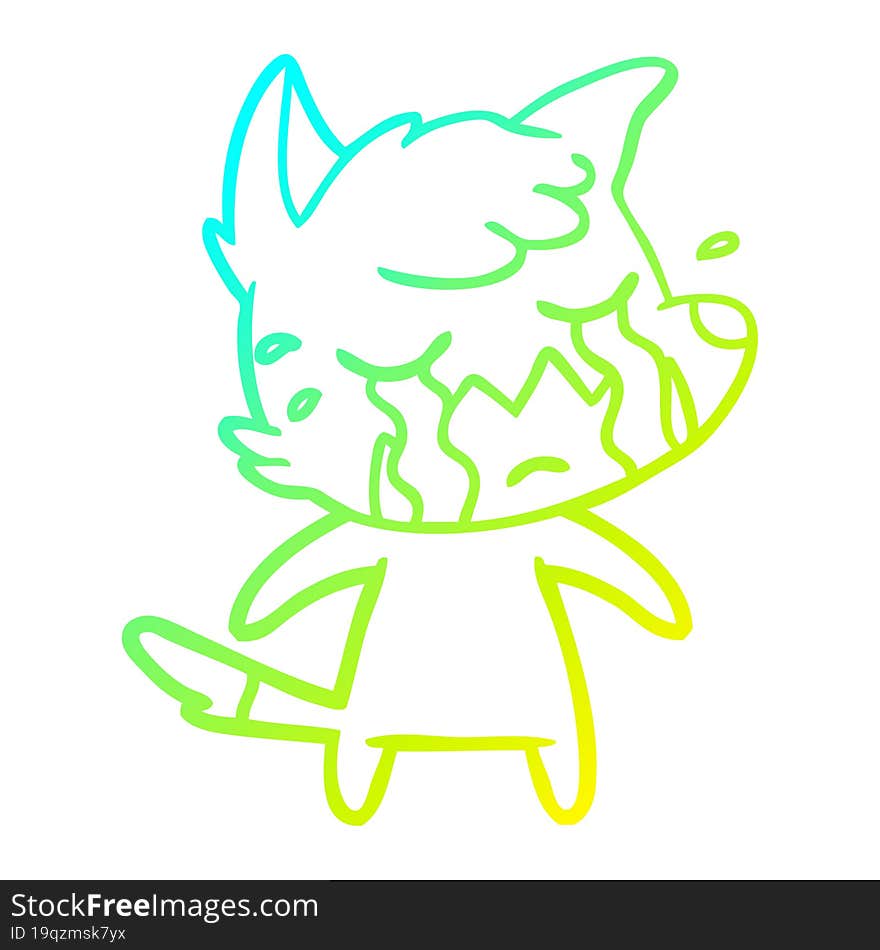 cold gradient line drawing crying fox cartoon