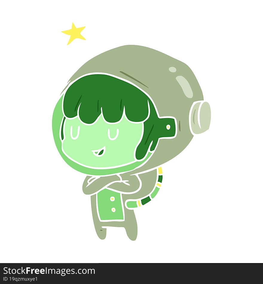 flat color style cartoon female future astronaut in space suit