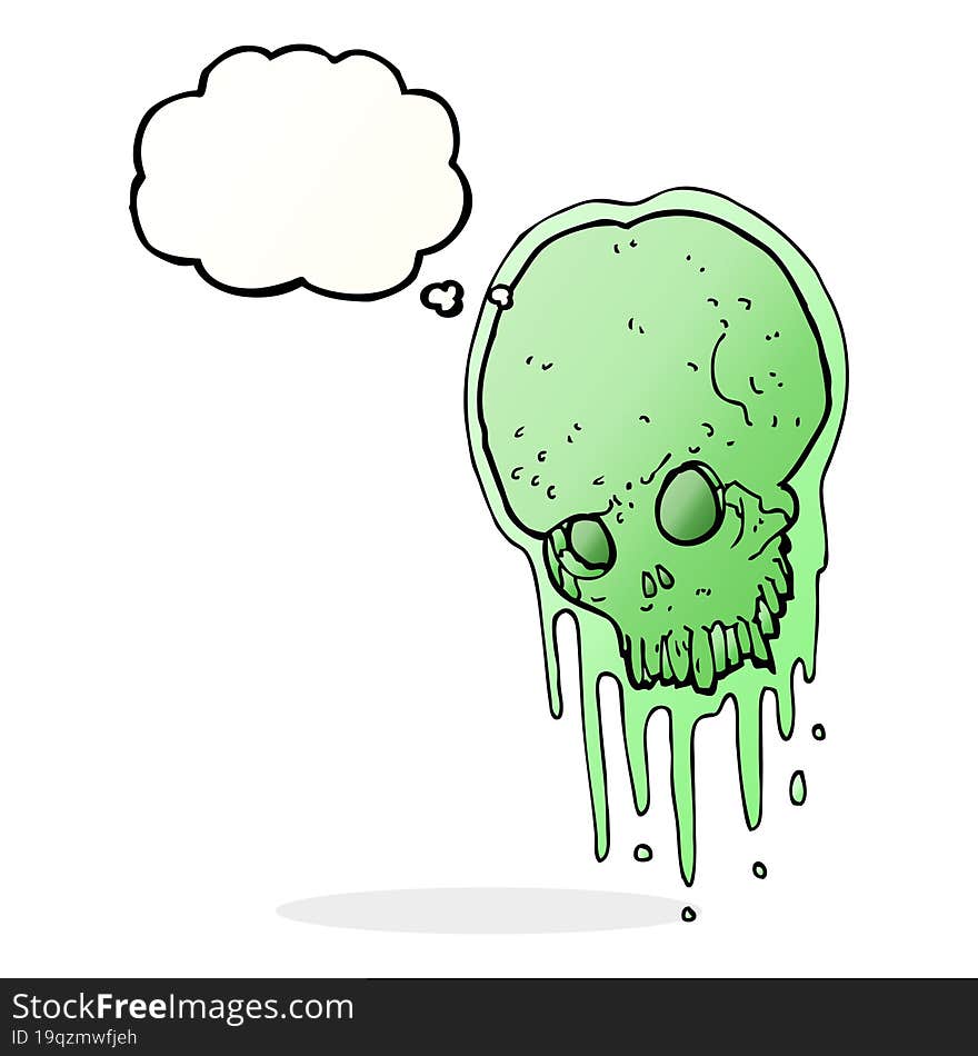 cartoon slimy skull with thought bubble