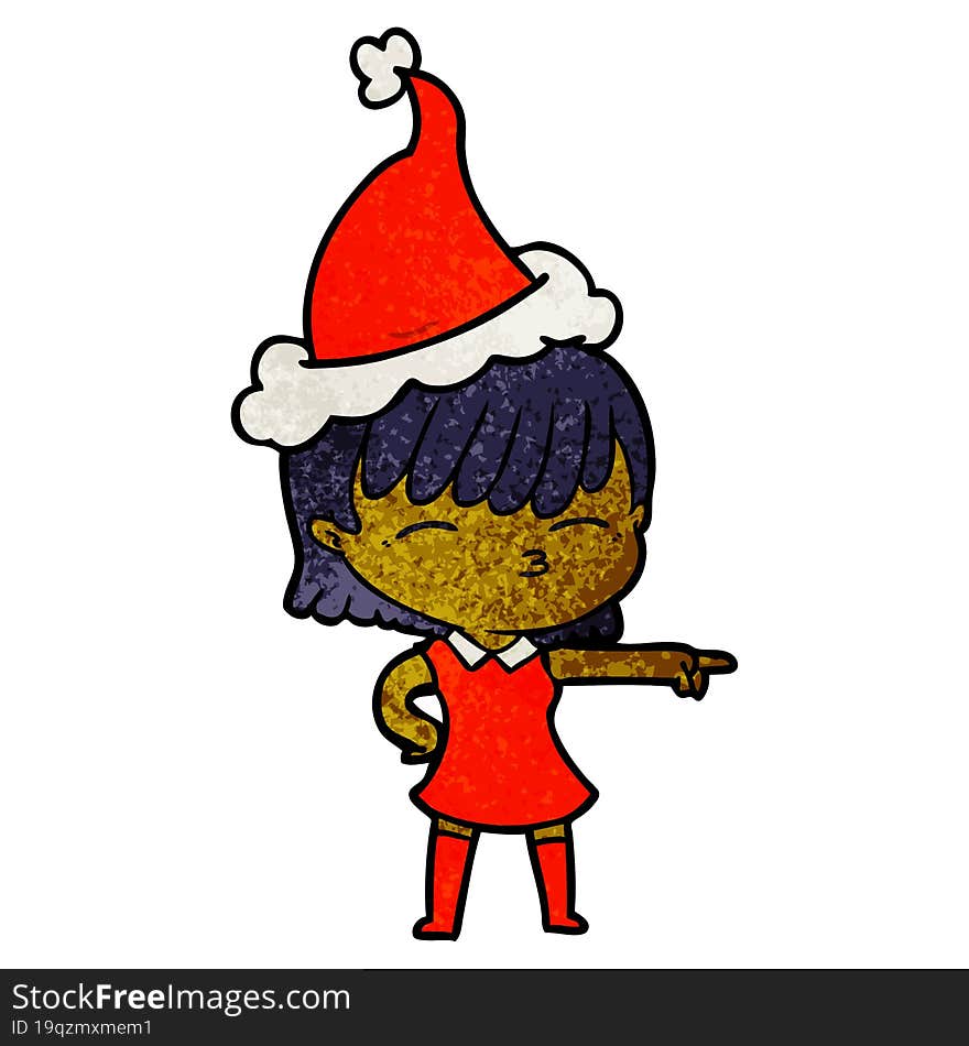 textured cartoon of a woman wearing santa hat