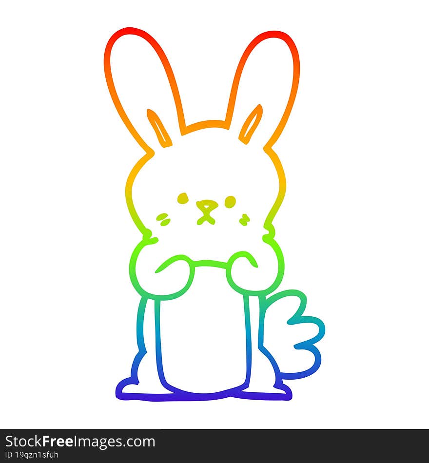 rainbow gradient line drawing of a cartoon bunny rabbit