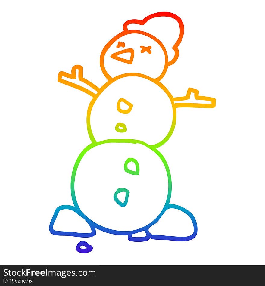 rainbow gradient line drawing cartoon snowman