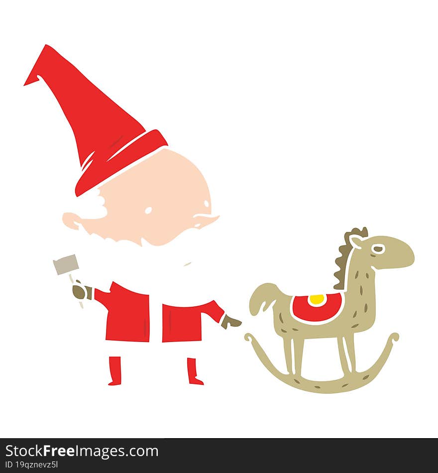 flat color style cartoon santa making toy. flat color style cartoon santa making toy