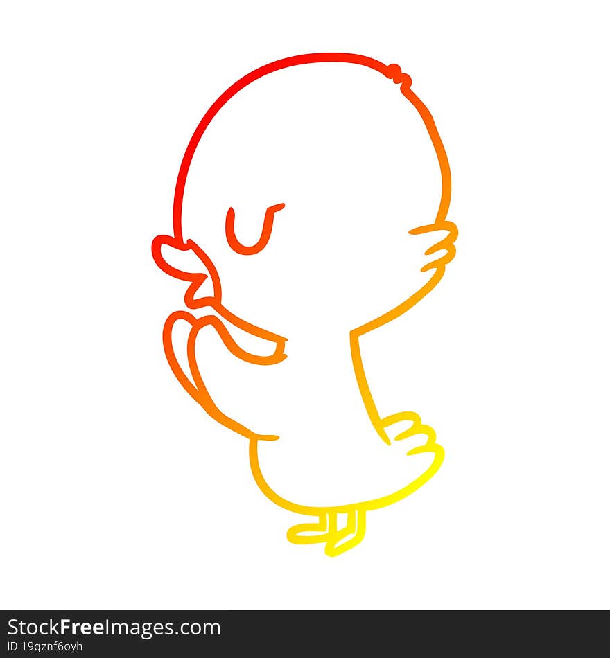 warm gradient line drawing cute duckling