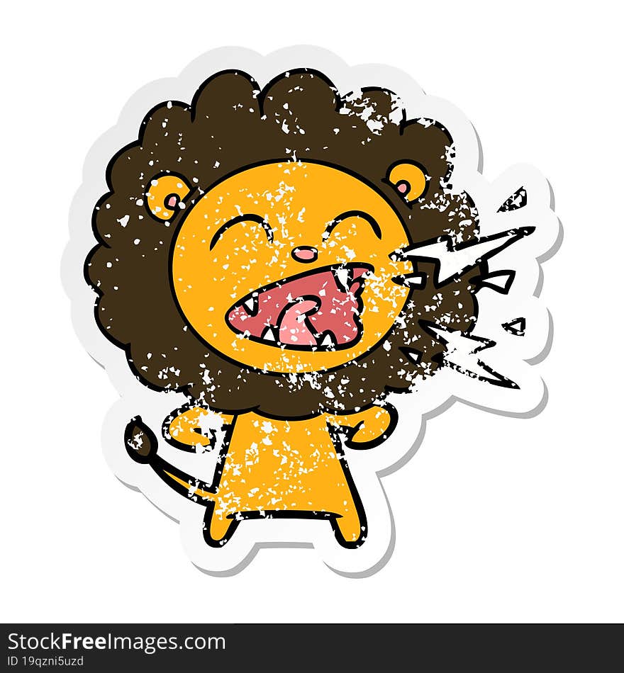 distressed sticker of a cartoon roaring lion