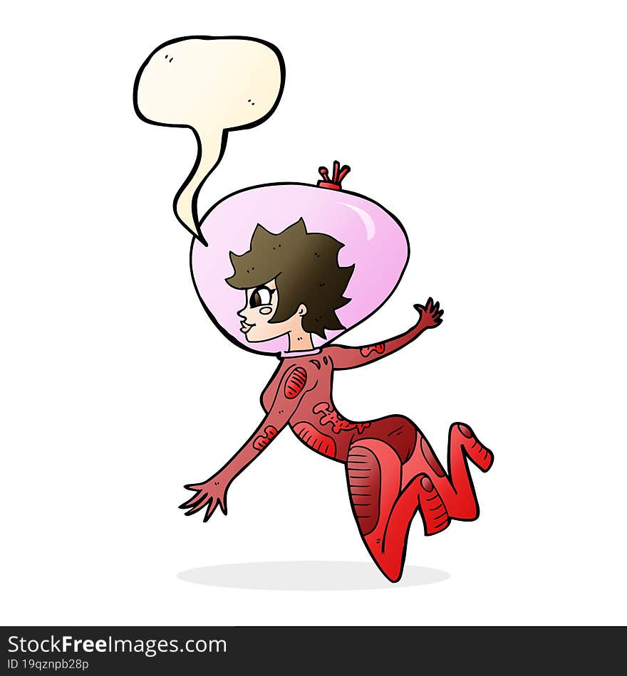 Cartoon Space Woman With Speech Bubble