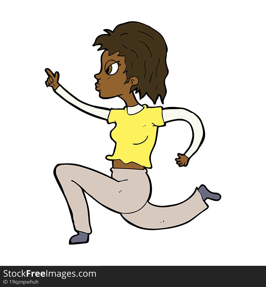 cartoon woman running and pointing