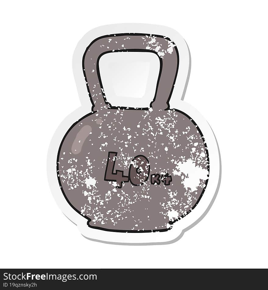 retro distressed sticker of a cartoon 40kg kettle bell weight