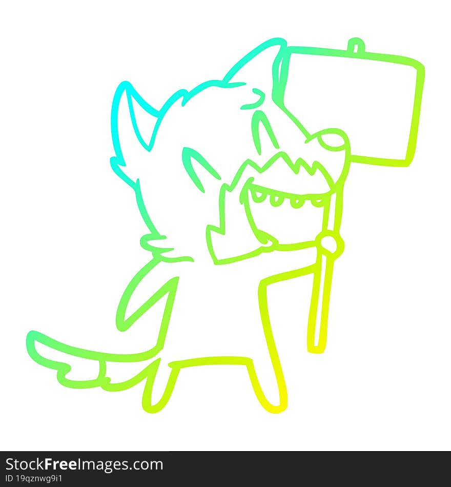 cold gradient line drawing of a laughing fox cartoon