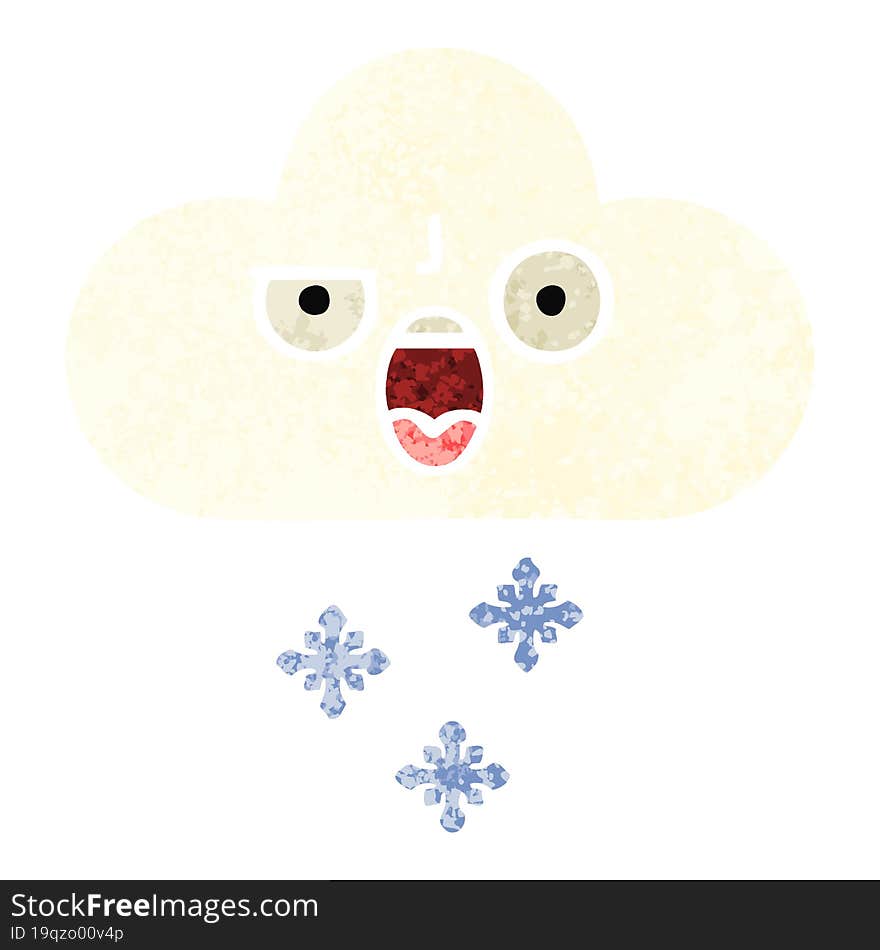 Retro Illustration Style Cartoon Snow Cloud