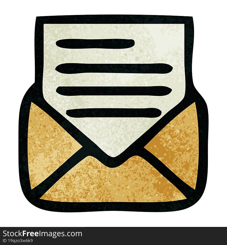 retro grunge texture cartoon letter and envelope