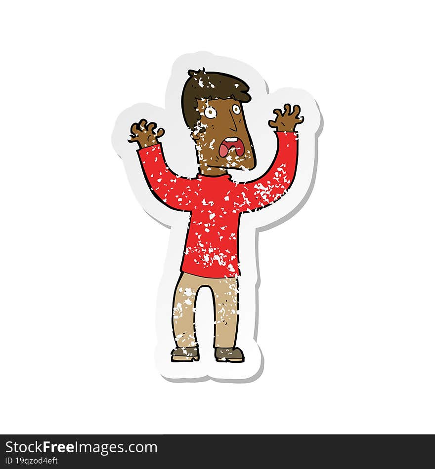 retro distressed sticker of a cartoon frightened man