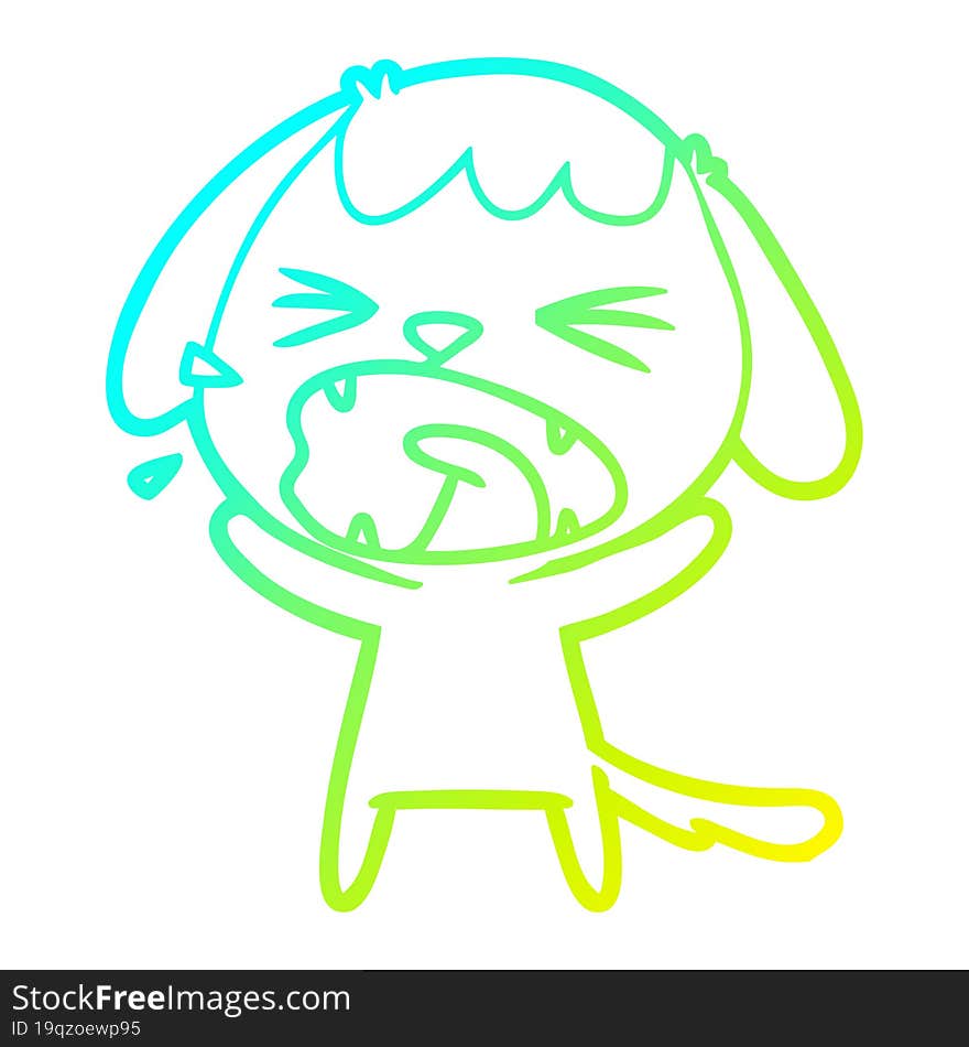 cold gradient line drawing of a cute cartoon dog barking