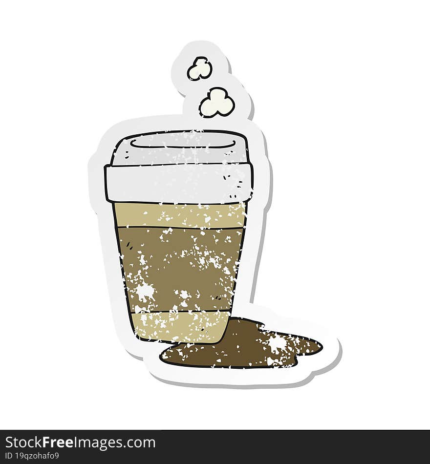 retro distressed sticker of a cartoon coffee cup