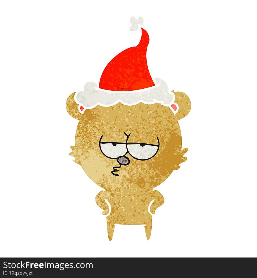 bored bear retro cartoon of a wearing santa hat