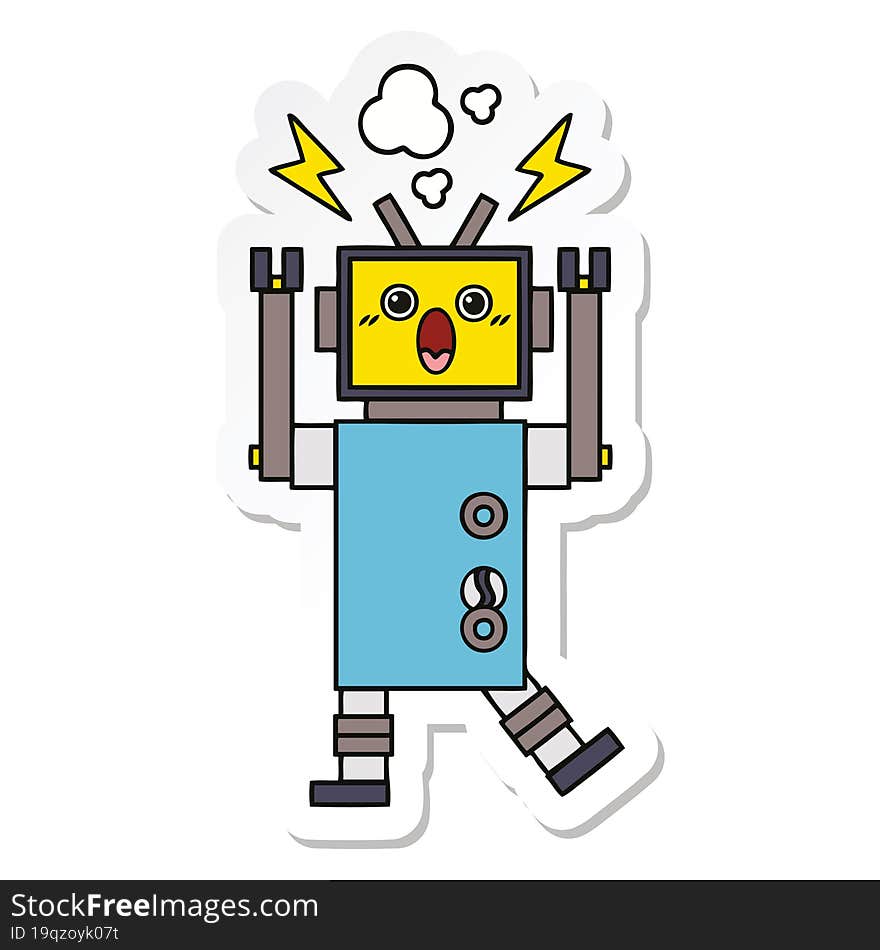 Sticker Of A Cute Cartoon Malfunctioning Robot