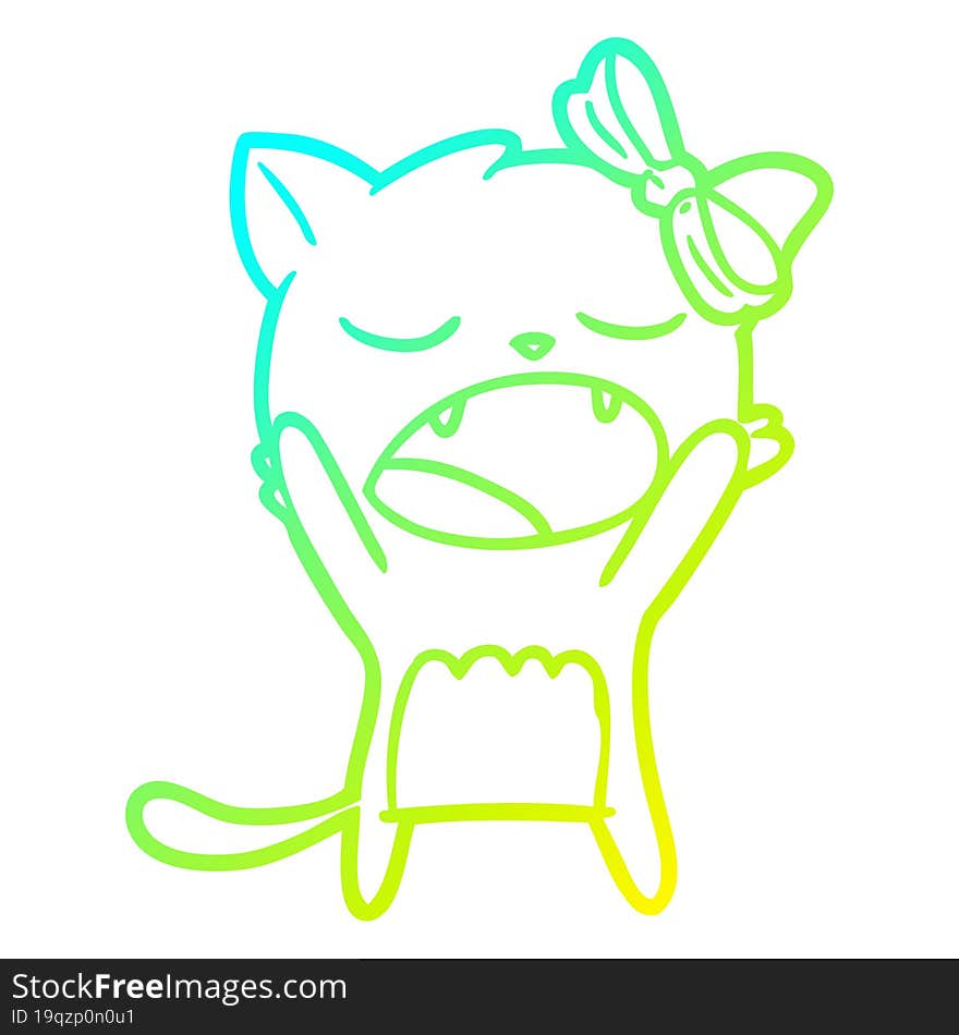 cold gradient line drawing cartoon cat meowing