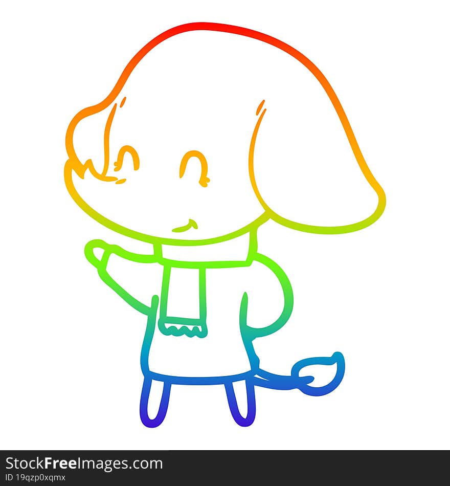 rainbow gradient line drawing cute cartoon elephant