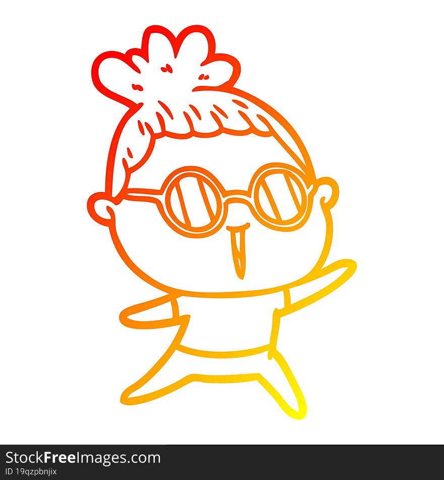 warm gradient line drawing of a cartoon woman wearing spectacles