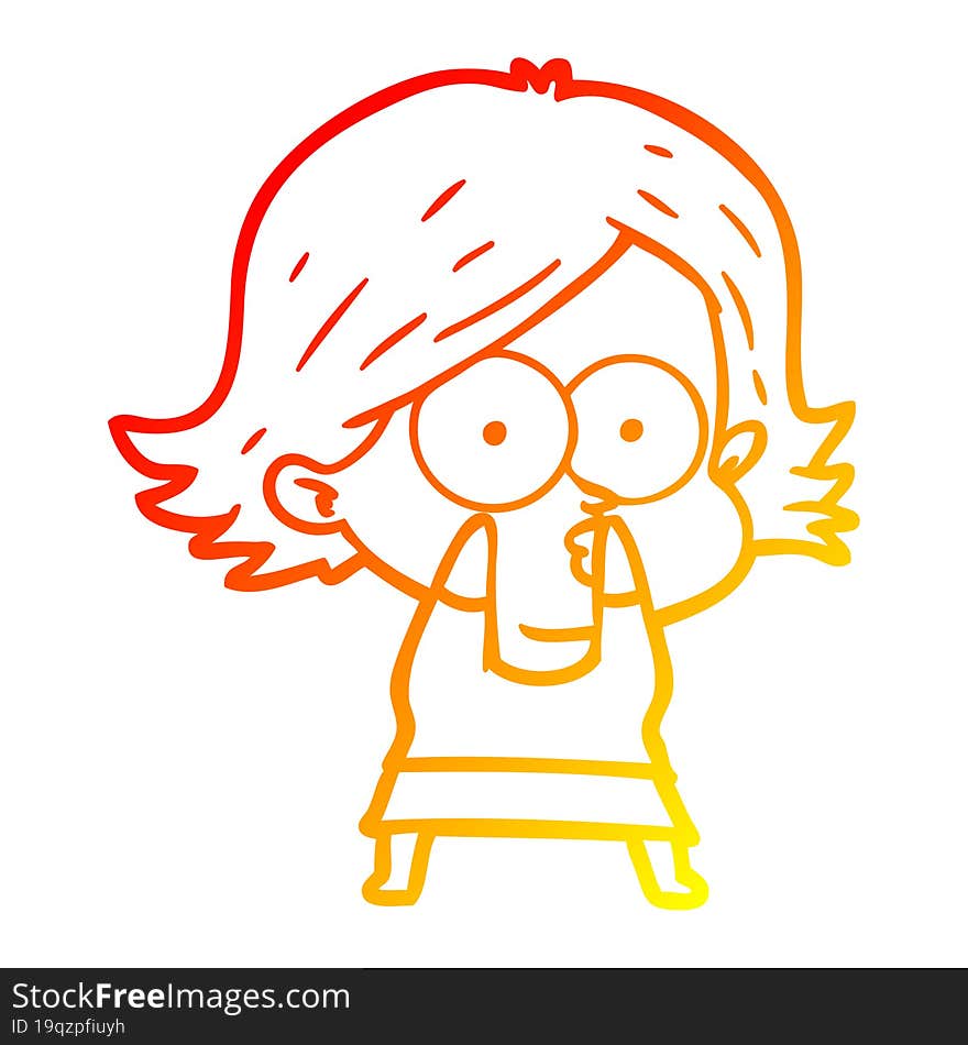 warm gradient line drawing of a cartoon girl pouting