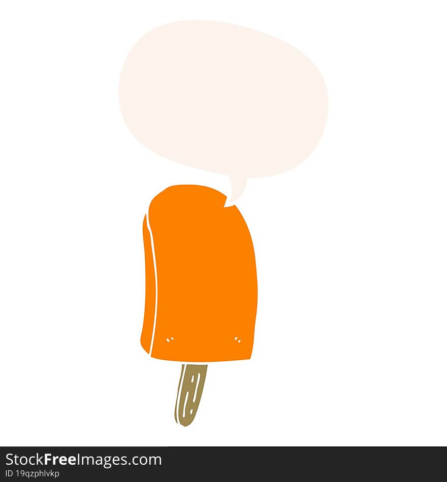 Cartoon Ice Lolly And Speech Bubble In Retro Style