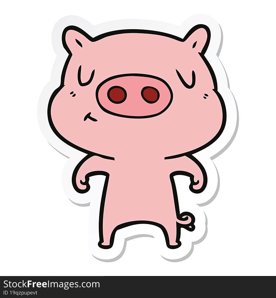 sticker of a cartoon content pig