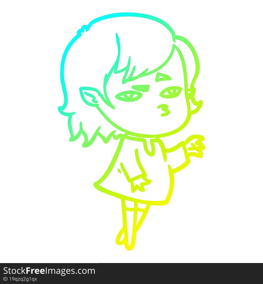 cold gradient line drawing cartoon vampire girl