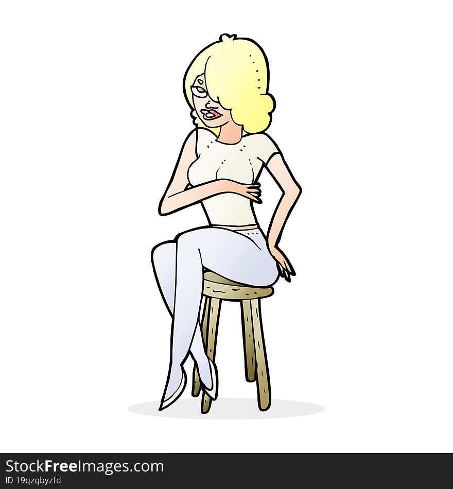 cartoon woman sitting on bar stool