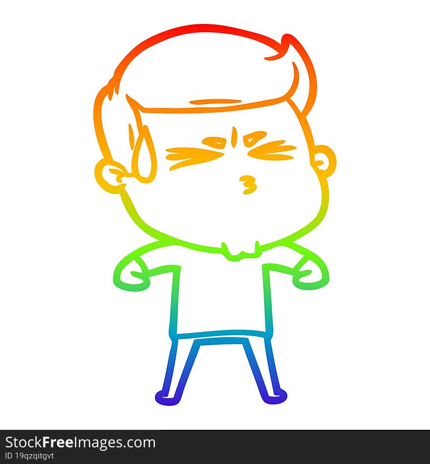 rainbow gradient line drawing cartoon man sweating